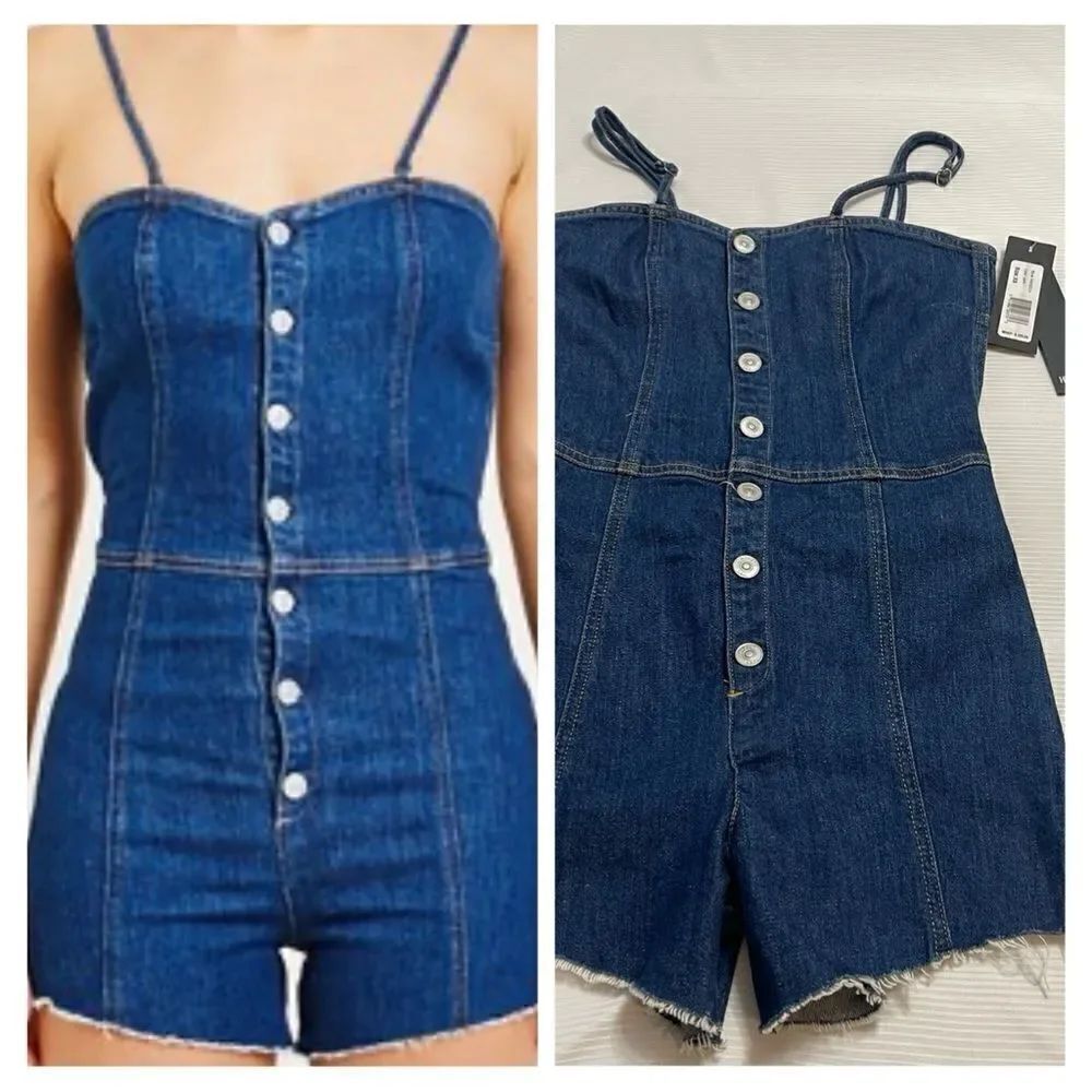 Hudson Jeans 163933 Women's Milla Bustier Unforgettable Denim Blue Romper Sz XS